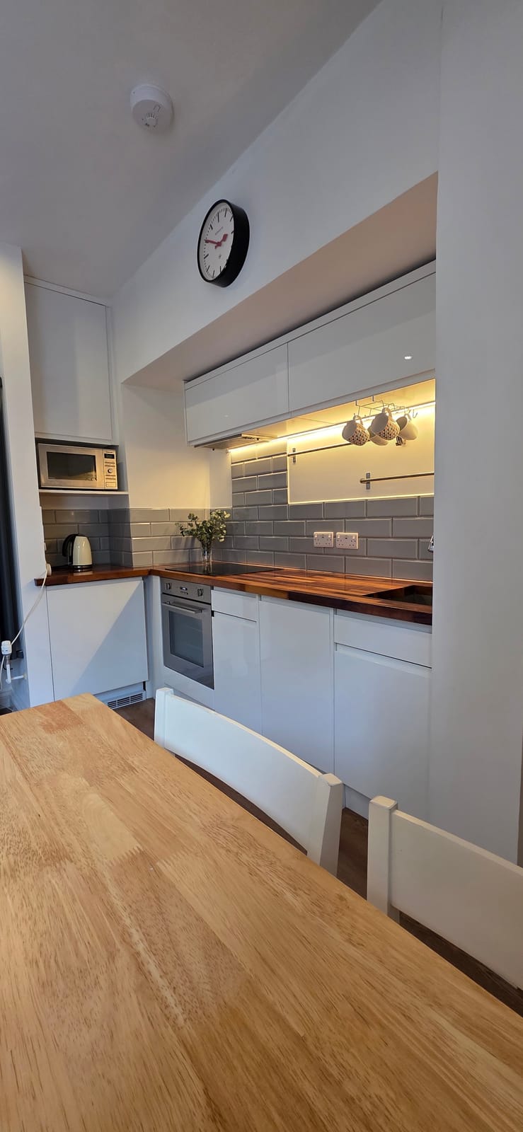 Kitchen with a wooden worktop